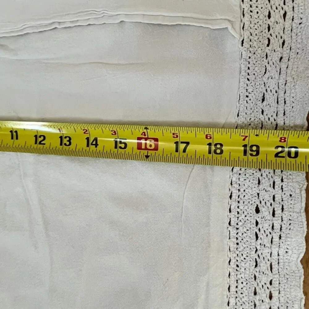 Simply Shabby Chic White King Pillow Shams (2) Linen Blend Lace Crochet Trim